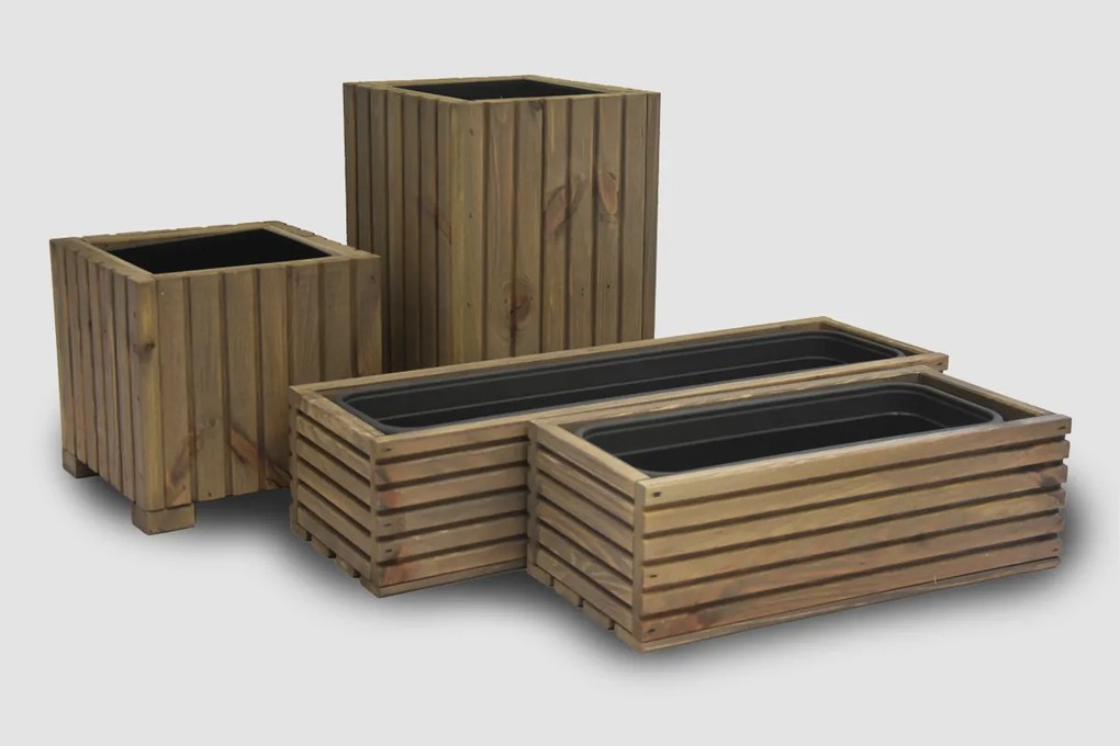Štvorcový drevený truhlík s plastovou vložkou - sivý, 25x25x25
