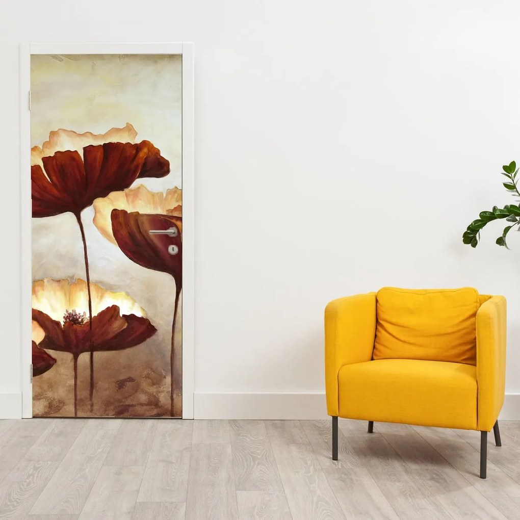Fototapeta na dvere - Červené kvety (95x205cm)