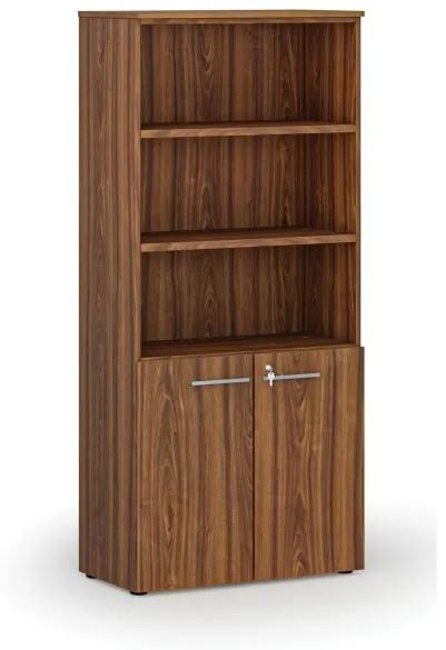 Kombinovaná kancelárska skriňa PRIMO WOOD, dvere na 2 poschodia, 1781 x 800 x 420 mm, orech