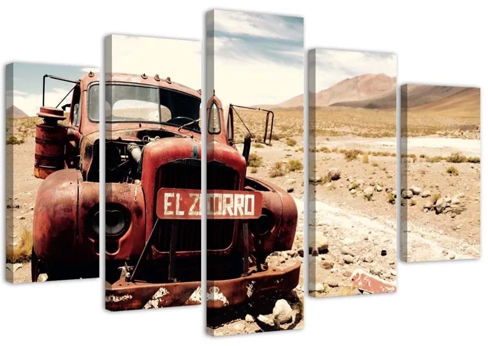 Obraz na plátně pětidílný Stará automobilová poušť - 200x100 cm