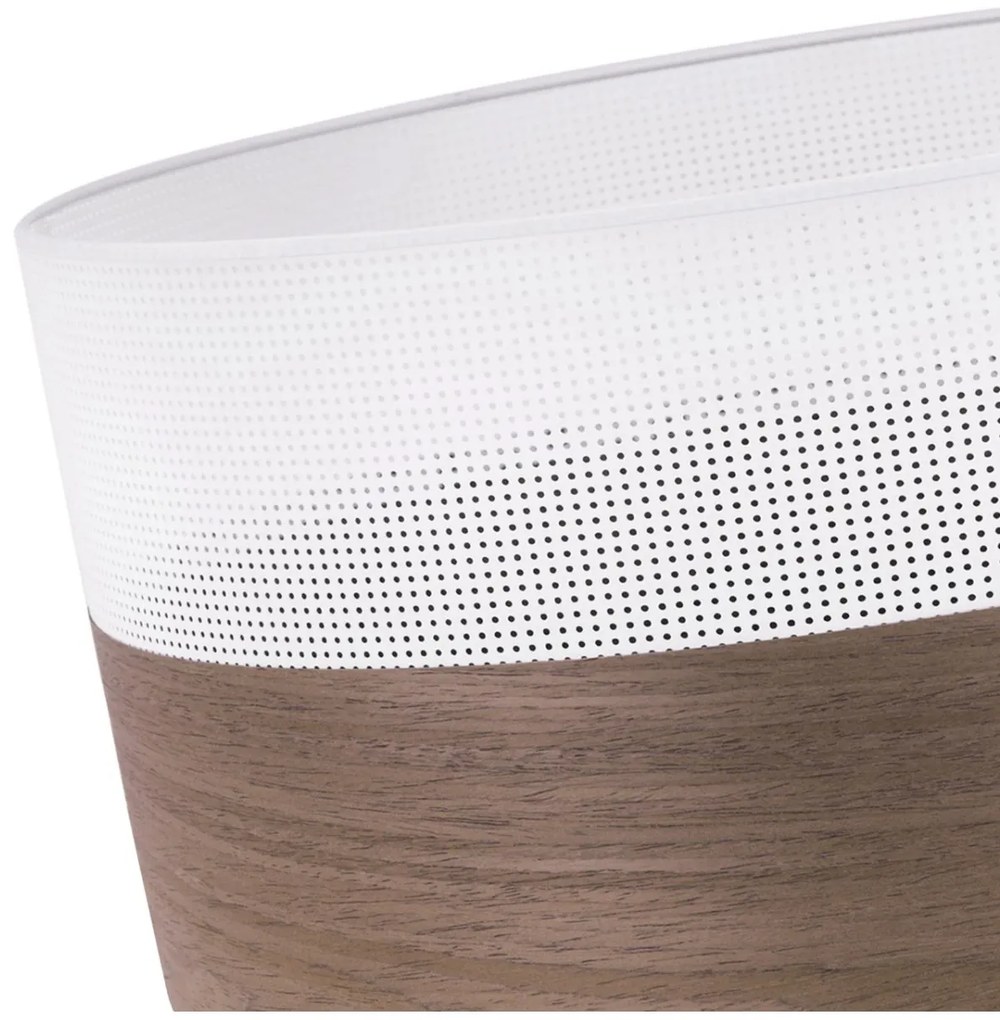 Závesné svietidlo Wood, 1x hnedá orechová dýha/biele PVC tienidlo, (fi 30cm)