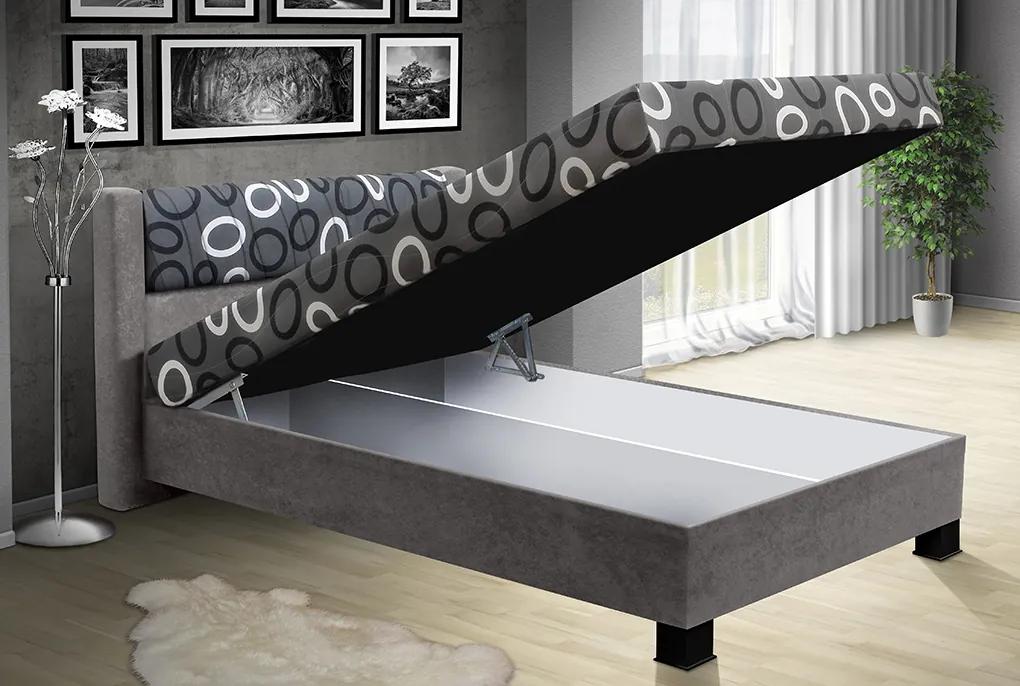 Nabytekmorava Čalúnená posteľ s úložným priestorom Nikol 140 farebné čalúnenie: černá 04, čalúnenie: Mega 14 šedá