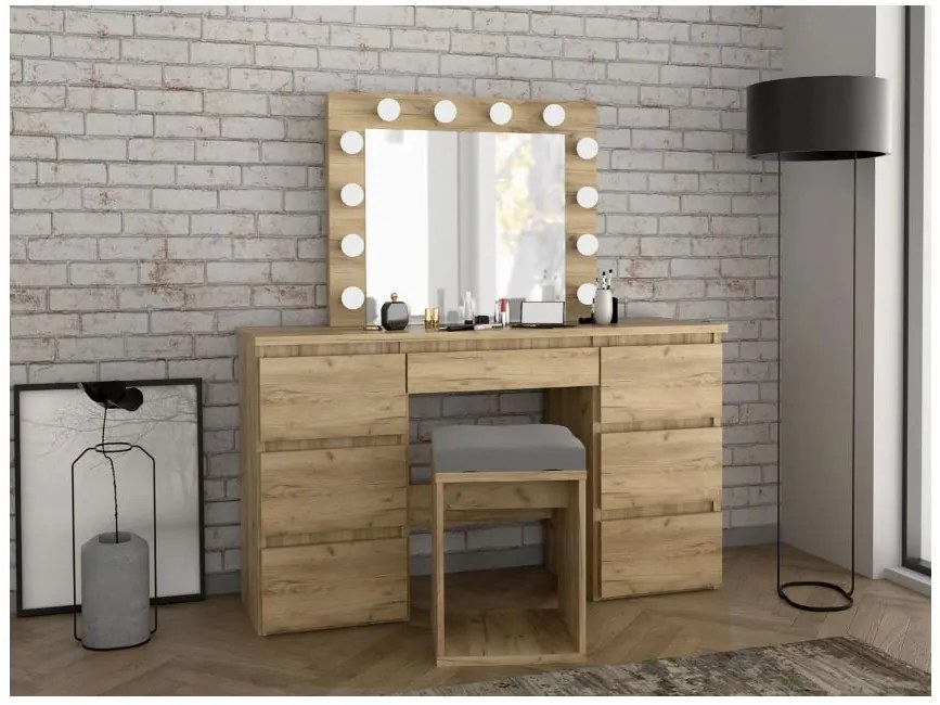 Bestent Toaletný stolík s LED zrkadlom Daniella Dub craft