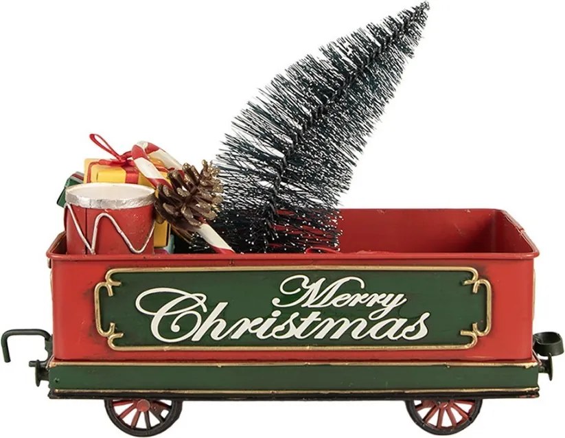Červený retro model vagón s darčekmi a stromčekom Christmas - 31*15*25 cm