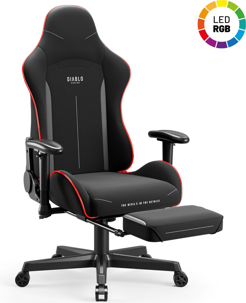 Čierne herné kreslo s LED RGB osvetlením: Diablo X-Starter