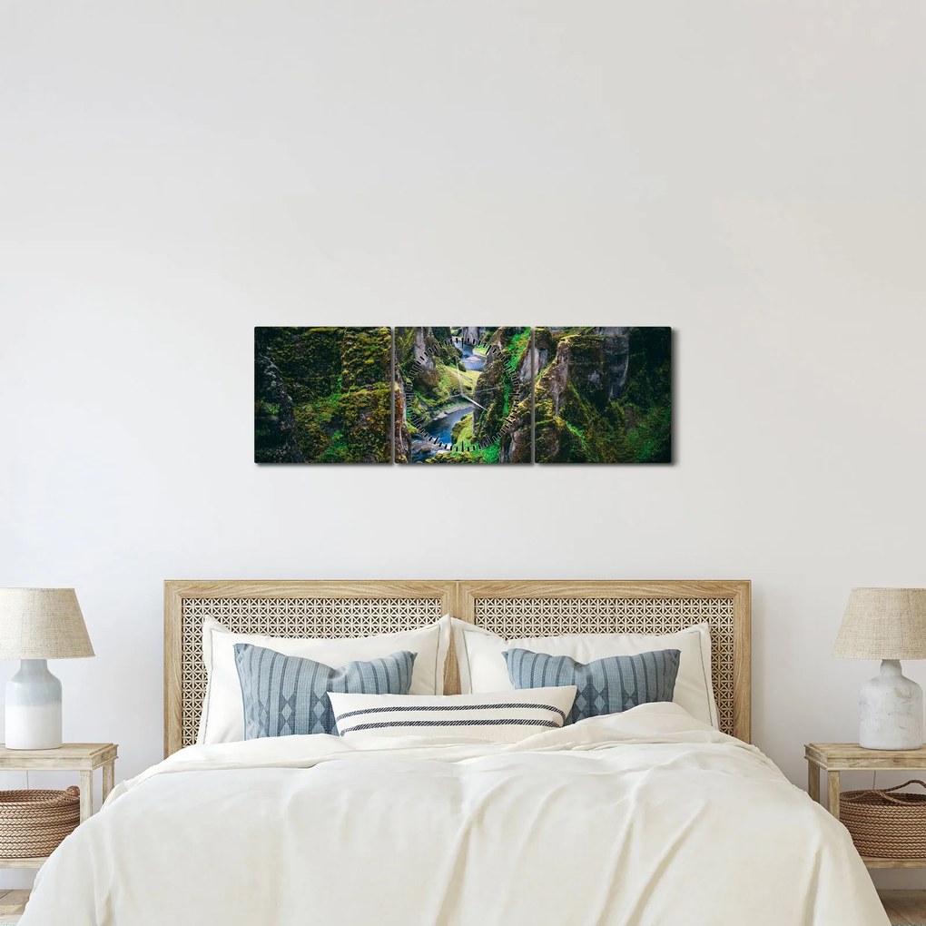 Obraz - Rieka v skalnatom údolí (s hodinami) (90x30 cm)