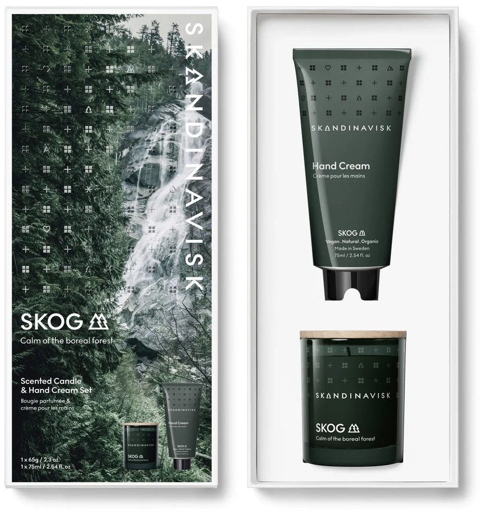 SKANDINAVISK Darčekový set SKOG (les) – vonná sviečka a krém na ruky