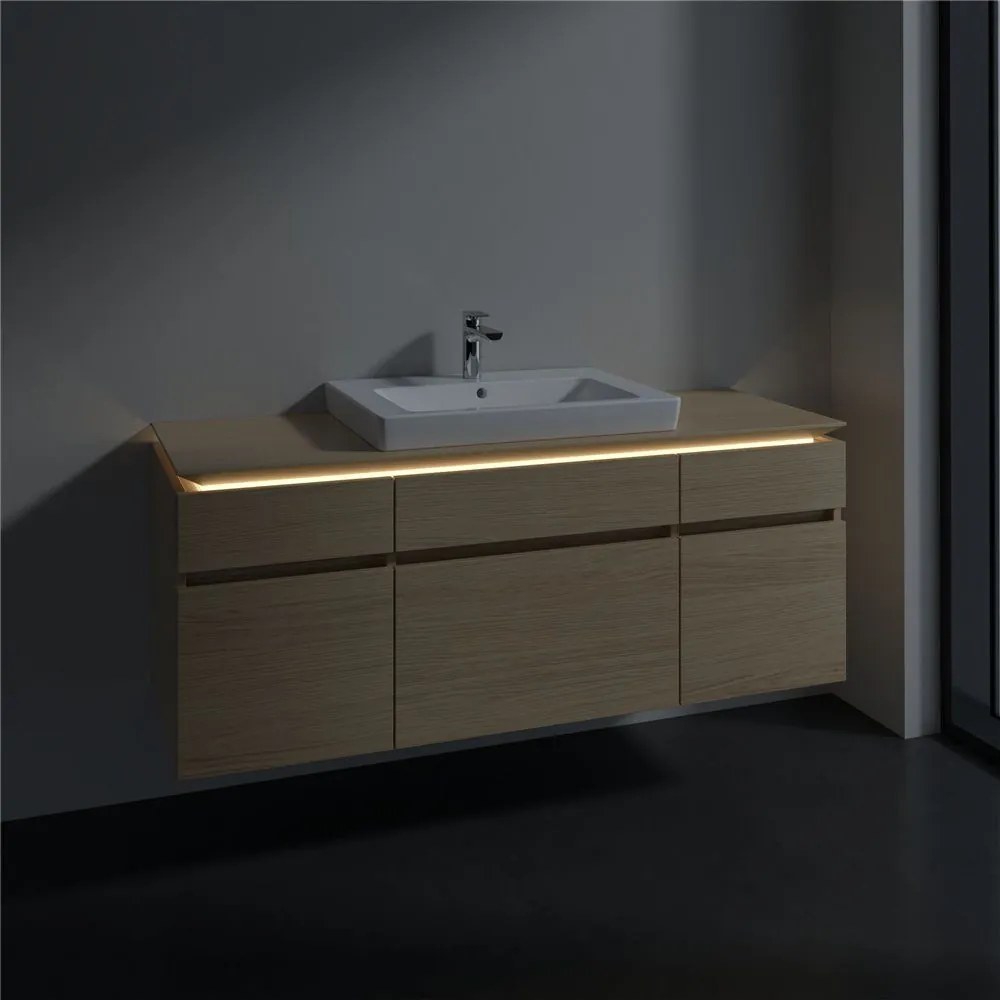 VILLEROY &amp; BOCH Legato závesná skrinka pod umývadlo (umývadlo v strede), 5 zásuviek, s LED osvetlením, 1400 x 500 x 550 mm, Nordic Oak, B685L0VJ