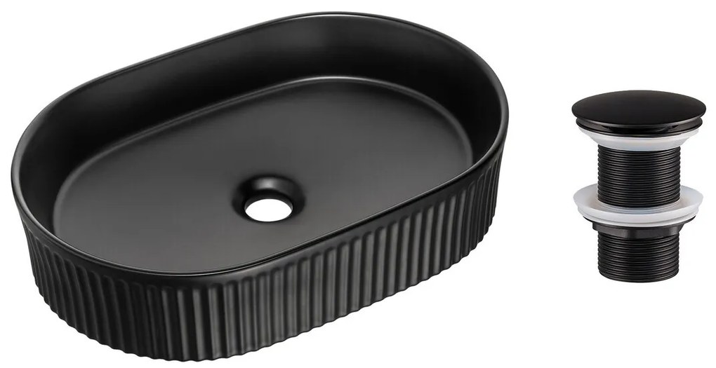 Súprava keramického umývadla s výpustom BEYOND V 48 cm čierna