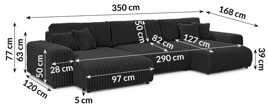 Tmavosivá menčestrová rozkladacia/s úložným priestorom rohová pohovka (do tvaru "U") Sarina – Ropez