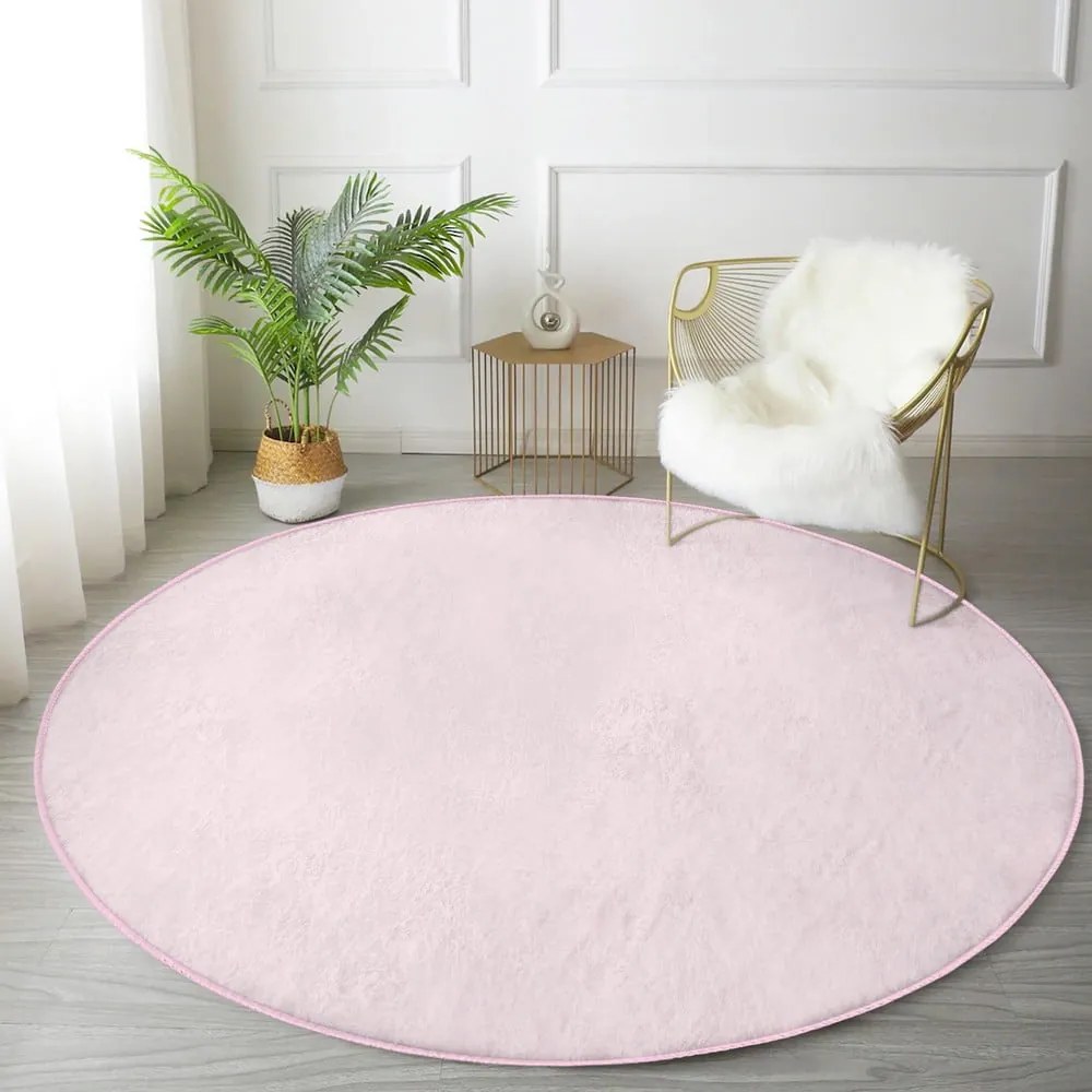 Svetloružový prateľný okrúhly koberec vhodný pre robotické vysávače ø 80 cm Comfort – Mila Home