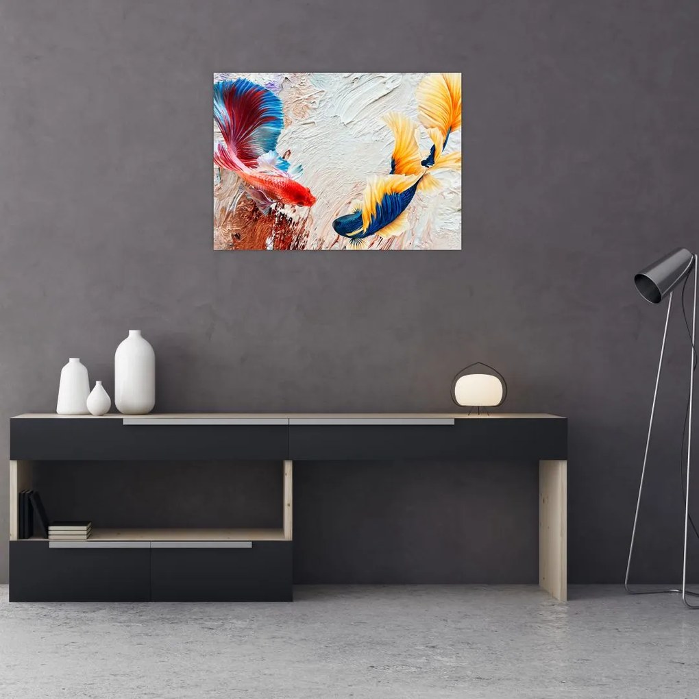 Sklenený obraz - Ryby bojovníčky (70x50 cm)