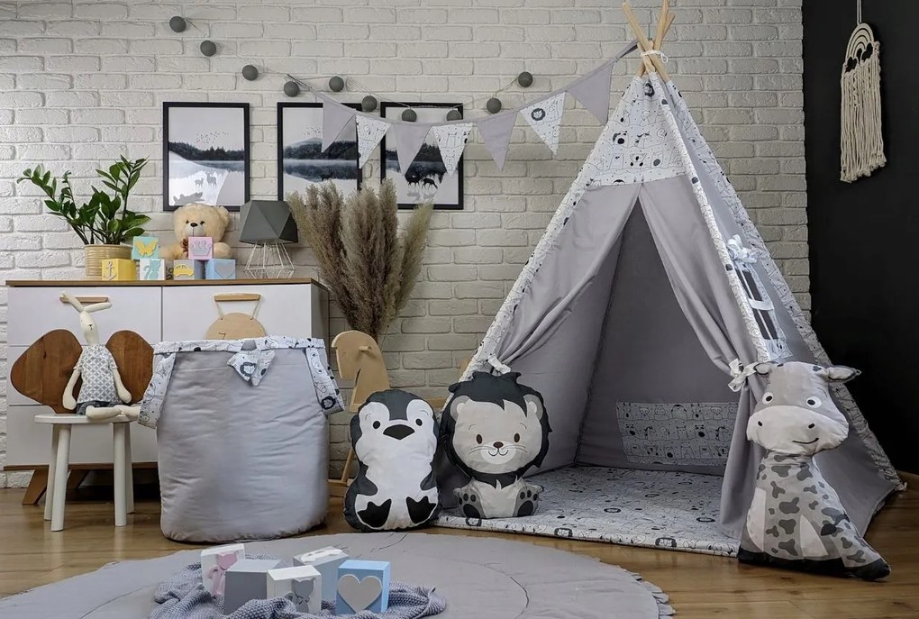 Detský kôš na hračky ANIMALS - MADAGASKAR - šedý