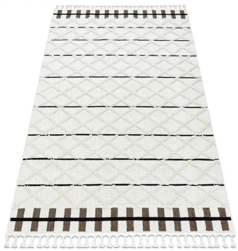 Koberec SEVILLA Y611A mreža, diamanty hnedý / biely, Maroko, Shaggy