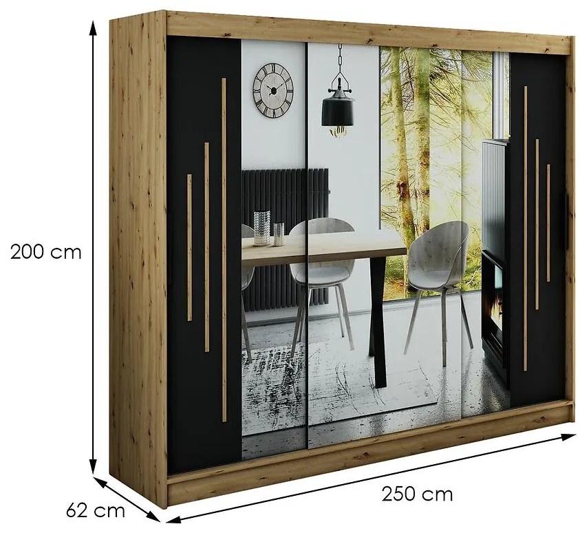 Skriňa Halifax Y2 250 Dub Artisan/čierna/Zrkadlo