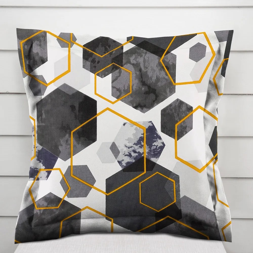 Biante Bavlnená obliečka na vankúš s lemom Sandra SA-568 Sivo-modrofialové mramorové hexagóny na bielom 30 x 50 cm