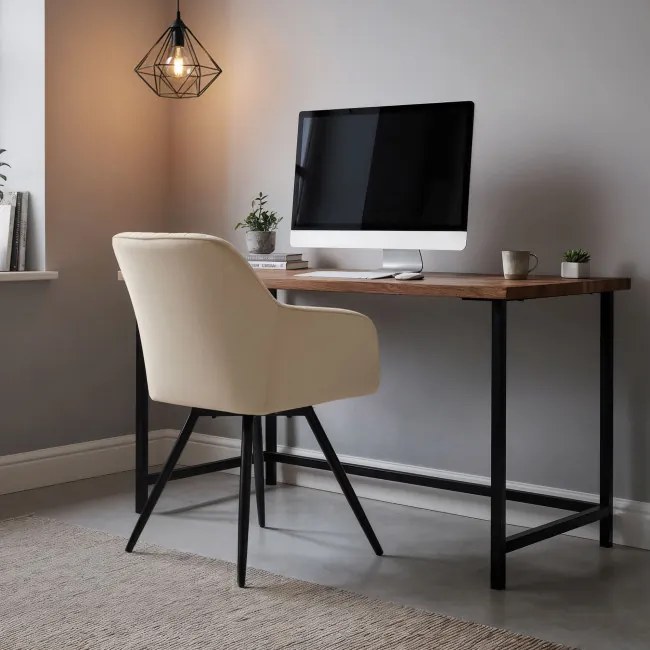 Sada šiestich otočných jedálenských stoličiek TURNO zamatové, béžové / čierne nohy (6 ks)