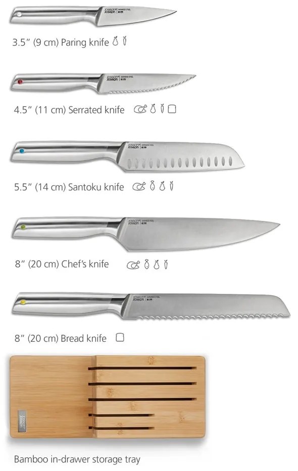 Súprava nožov so stojanom 5 ks z nehrdzavejúcej ocele Elevate Bamboo – Joseph Joseph