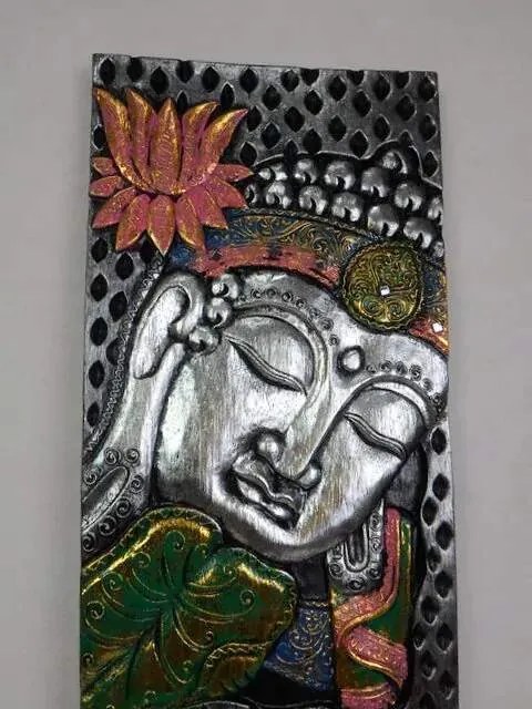 Dekorácia na stenu BUDHA strieborný, 120x30 cm, exotické drevo, ručná práca