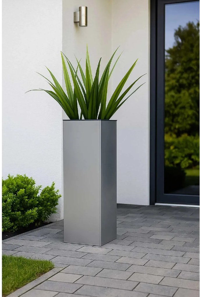Kvetináč BLOCK, pozink, výška 80 cm, strieborný, vr. zavlaž. systému
