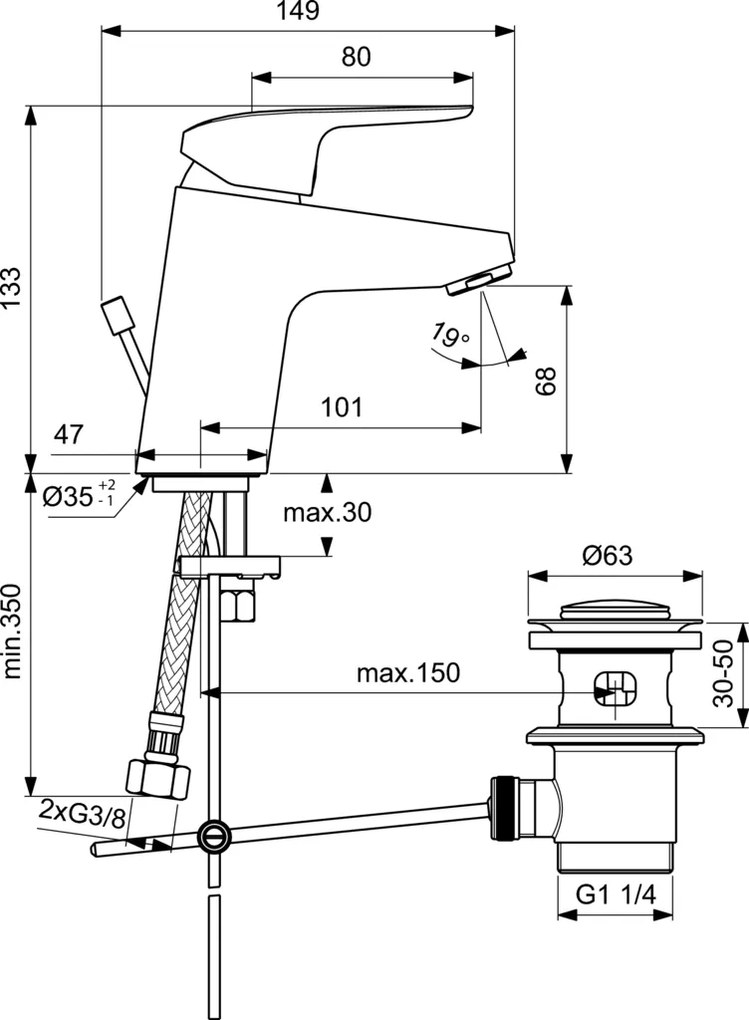 Ideal Standard Ceraflex umývadlová batéria s výpusťou B1708AA