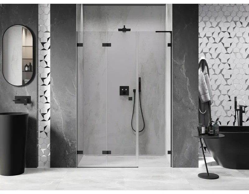 Mexen Lunar-F, L skladacie ľavé sprchové dvere 130 cm, číre sklo, čierny profil, 836SL-130-050-70-00-L