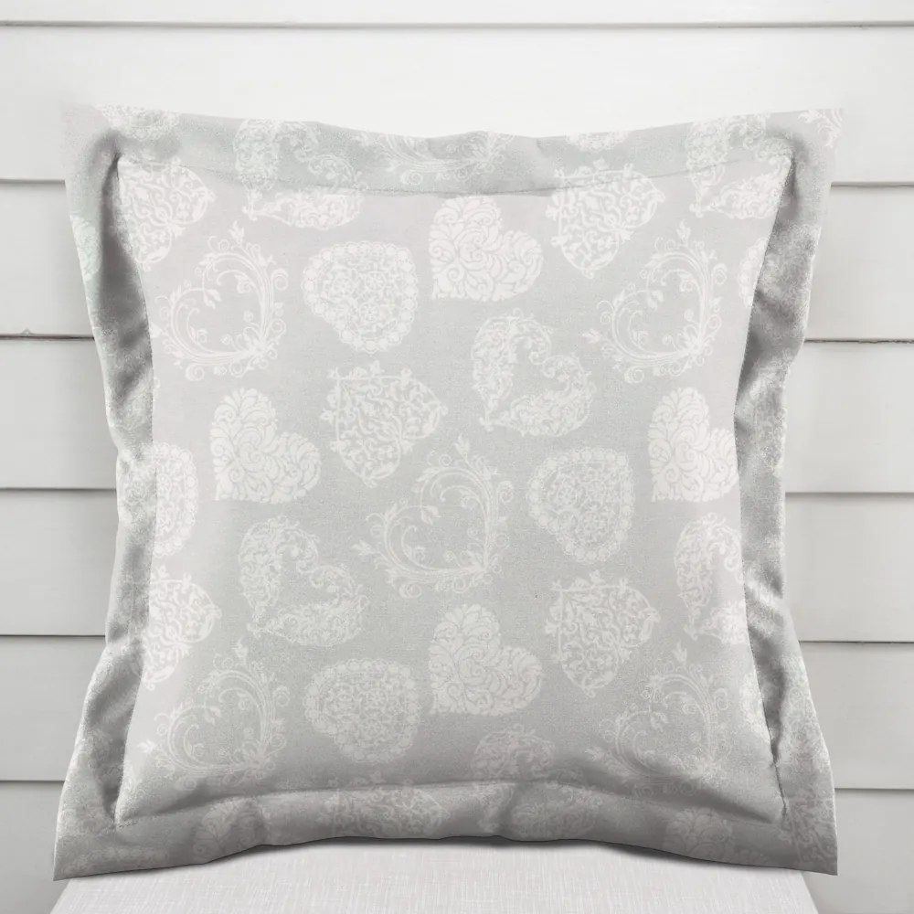 Biante Dekoračná obliečka na vankúš s lemom PML-071 Srdce s ornamentami na sivom 40 x 40 cm