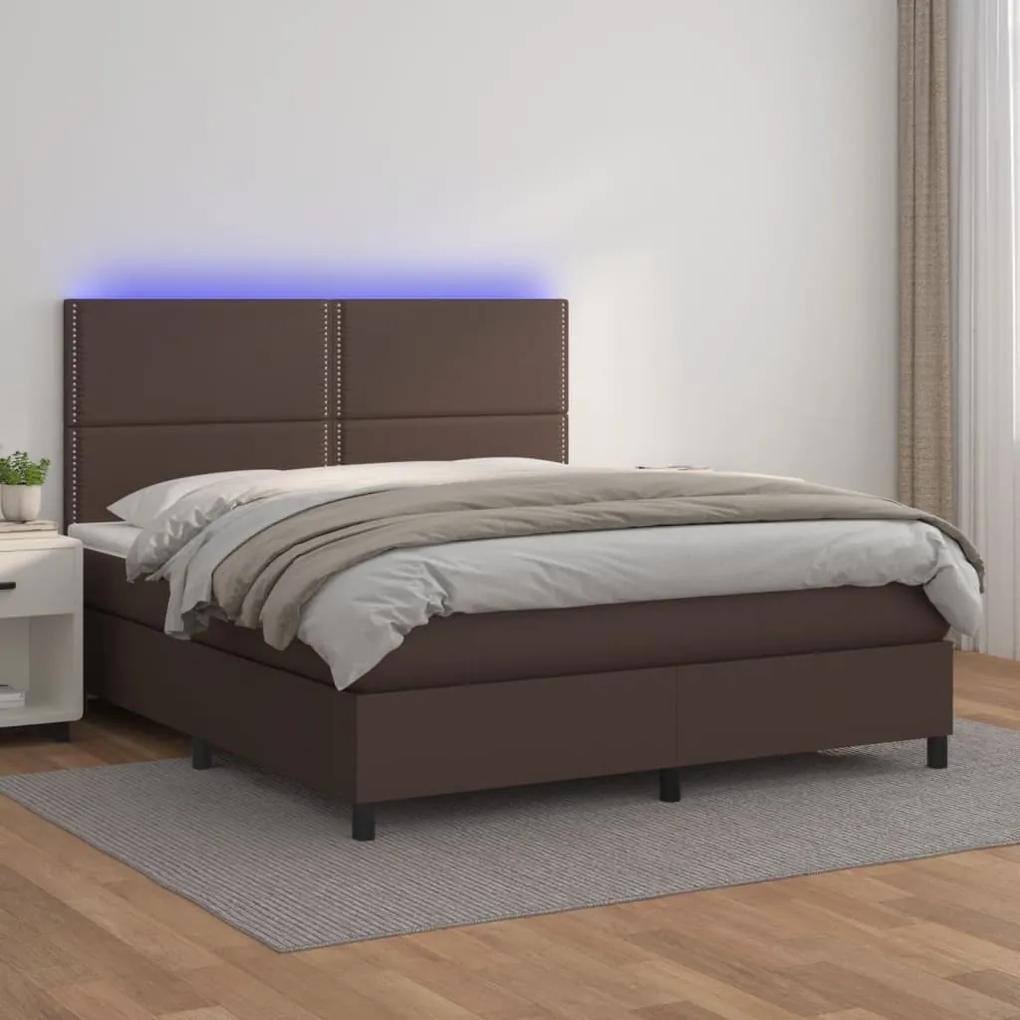 Boxspring posteľ s matracom a LED hnedá 140x190 cm umelá koža 3135882