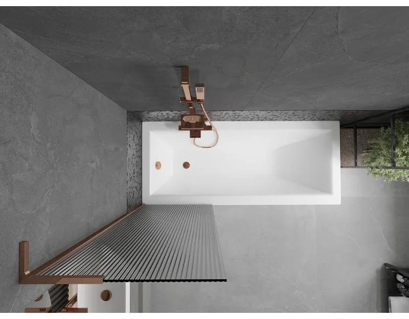 Mexen Next L, 1-krídlová vaňová zástena 60 x 150 cm, 6mm sklo s rebrovým vzorom, ružové zlato profil, 895-060-000-03-09-60