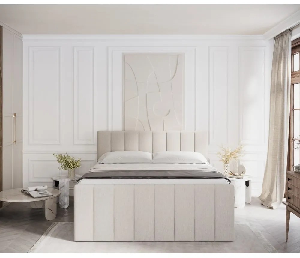 Béžová boxspring posteľ s úložným priestorom 200x200 cm Ruby – Maison de Rêve
