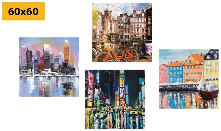 Set obrazov mestá s imitáciou olejomaľby Varianta: 4x 40x40