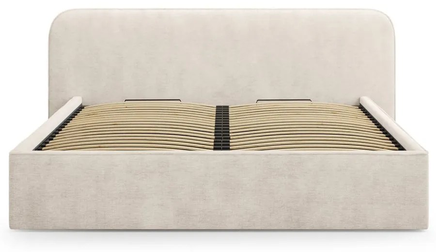 Béžová čalúnená dvojlôžková posteľ s úložným priestorom s roštom 180x200 cm Elizabeth – Micadoni