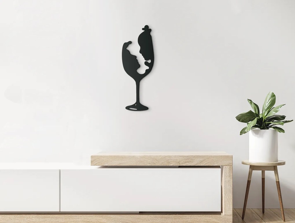 drevko Drevená dekorácia Čaša zaľúbenci Rozmer obrazu: 44,5 x 16,5 cm, Farba dekorácie: Čierna