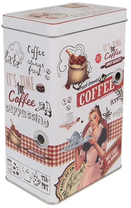 Biela plechová dóza s vekom Coffee - 8*12*19 cm