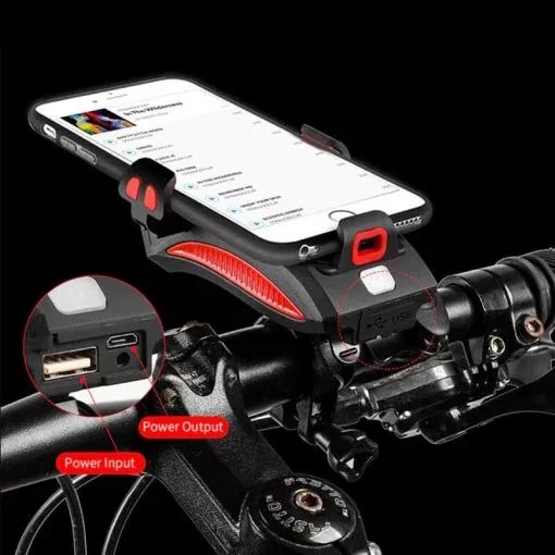 Zaparkorun Svetlo na bicykel Bikerpro 4 v 1 s držiakom na telefón - červené
