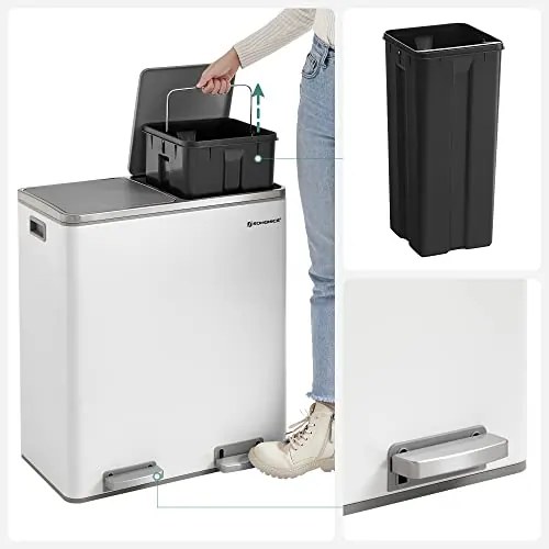 SONGMICS dvojitý kôš, kovový kôš na triedený odpad s 15 vreckami, 2 x 30 l, bielo-šedá