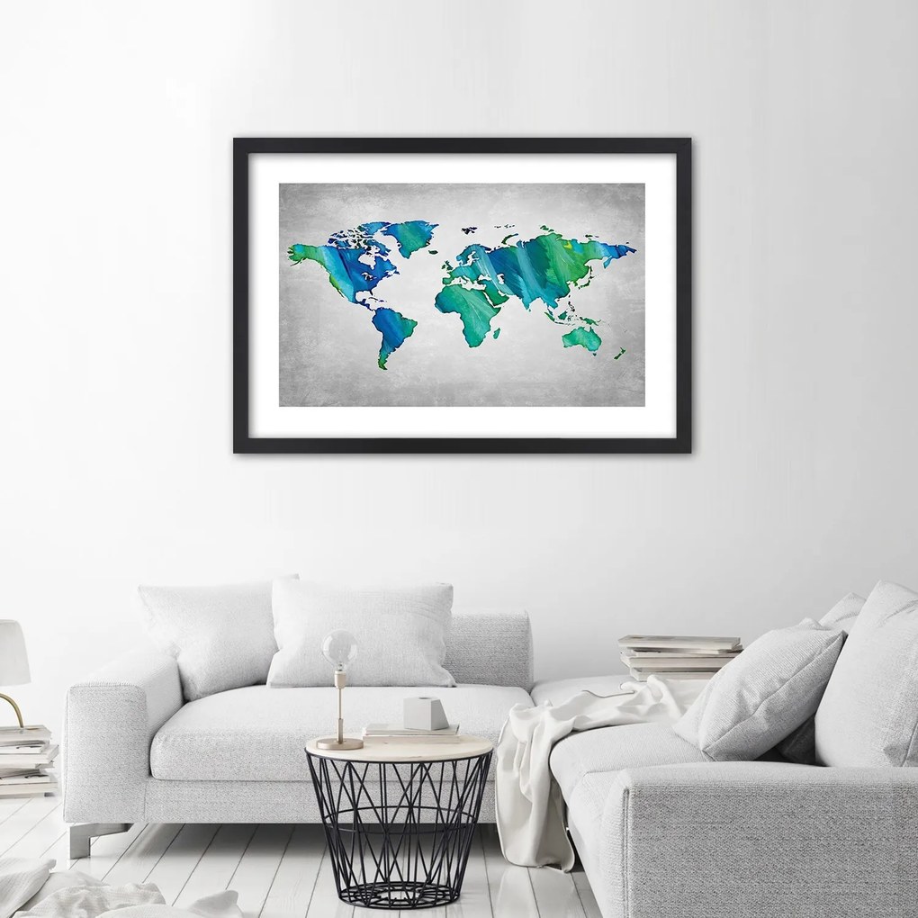 Gario Plagát Farebná mapa sveta na betóne Farba rámu: Bez rámu, Rozmery: 60 x 40 cm