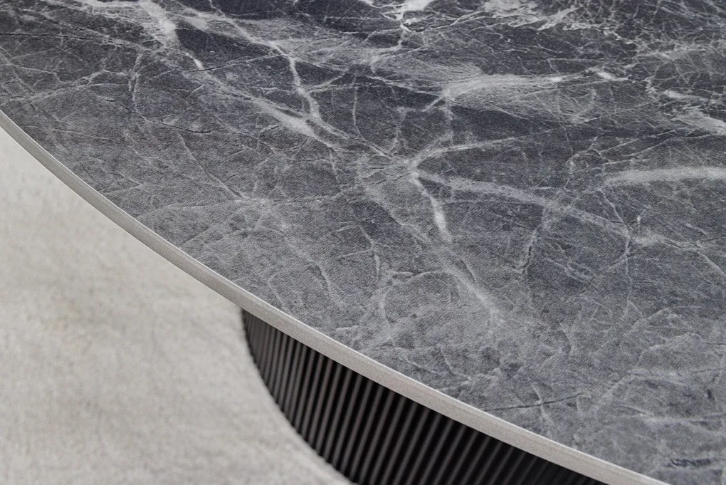 Jedálenský stôl UNIQUE 120 cm okrúhly s tmavým rámom, keramicko-sivým mramorovým vrchom