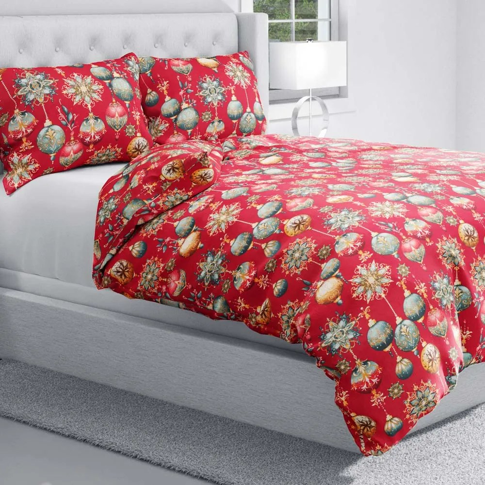 Biante Bavlnené posteľné obliečky Sandra SA-528 Vianočné banky na červenom Predĺžené 140x220 a 70x90 cm