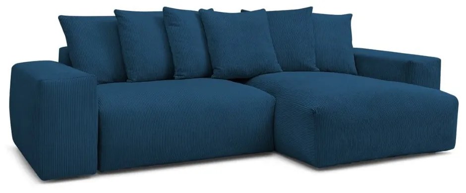 Modrá menčestrová rozkladacia/s úložným priestorom rohová pohovka Voltaire – Bobochic Paris