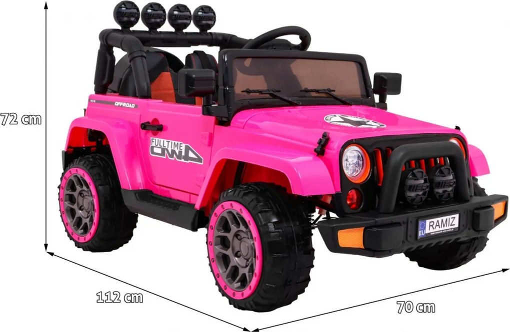 Ramiz Terénne auto Full Time 4WD pre deti Ružové + pohon 4x4 + diaľkové ovládanie + LED audio + úložný priestor