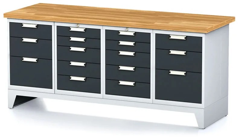 Alfa 3 Dielenský stôl MECHANIC I, 2x 5 zásuvkový box a 2x 3 zásuvkový box na náradie, 16 zásuviek, 2000x685x880 mm, antracitové dvere