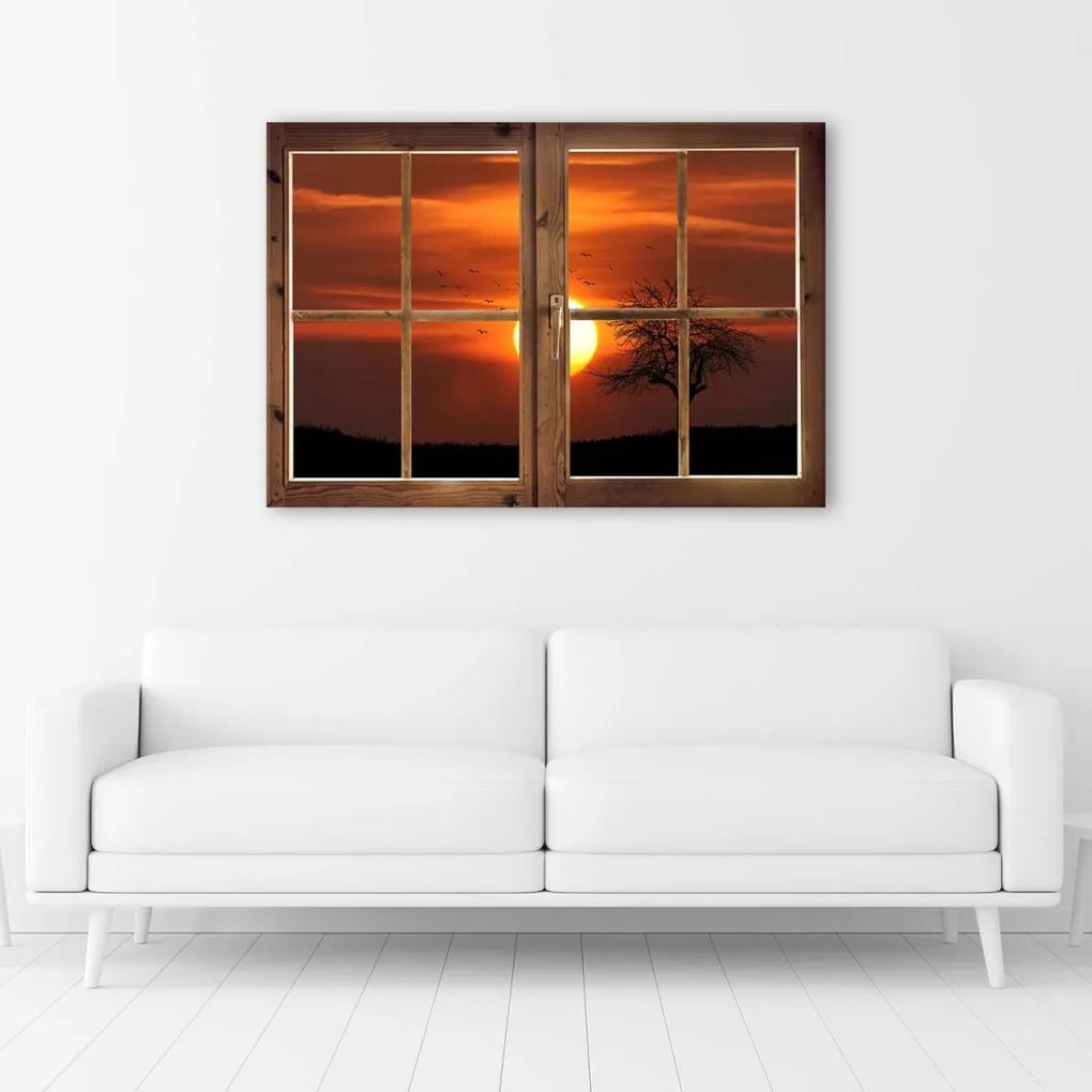 Obraz na plátně Pohled z okna Západ slunce - 120x80 cm