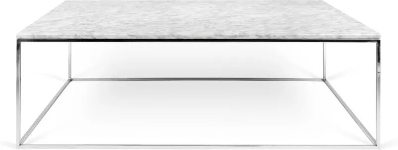 Biely mramorový konferenčný stolík s chrómovými nohami TemaHome Gleam, 120 cm