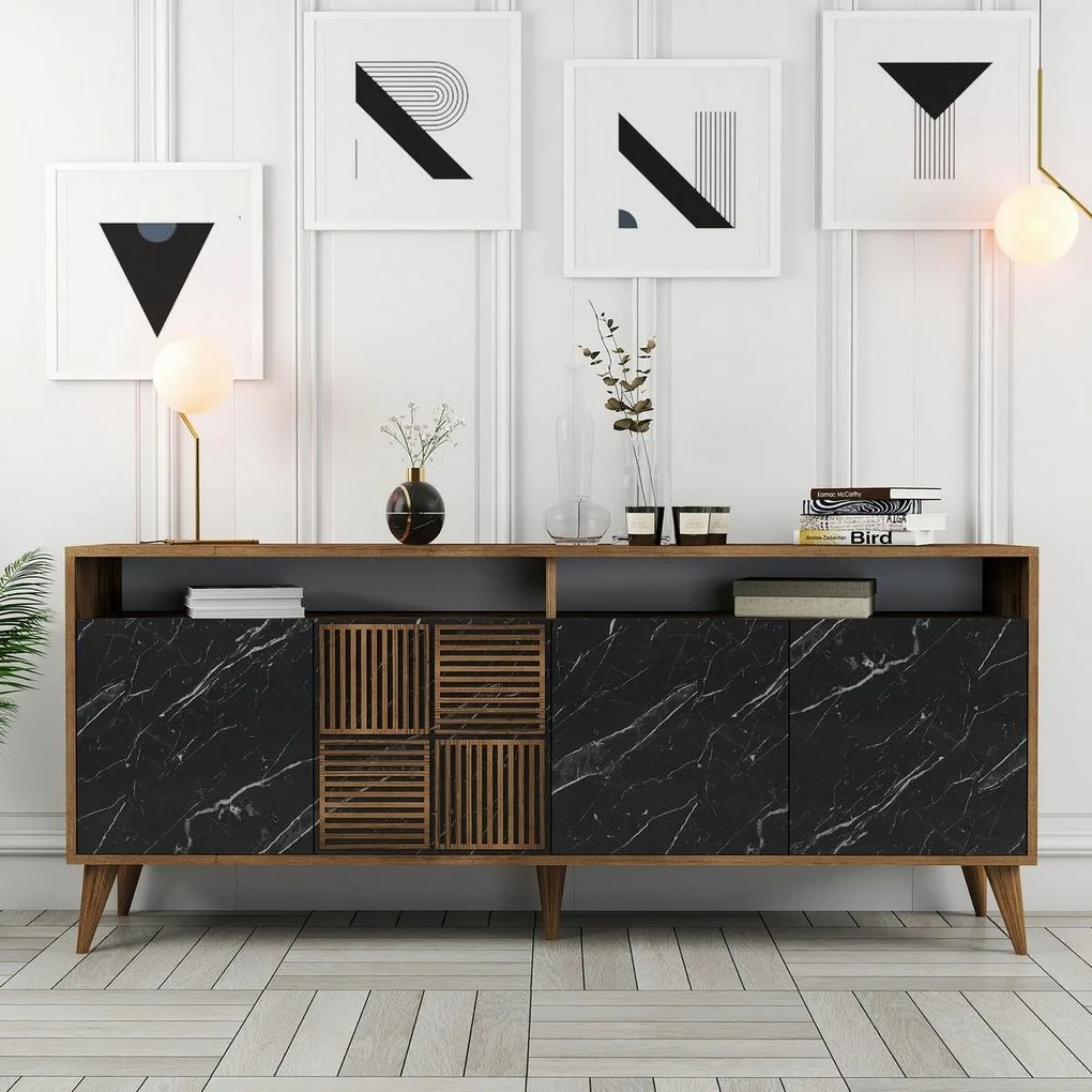 Skrinka Milan 2 Walnut and Black Marble