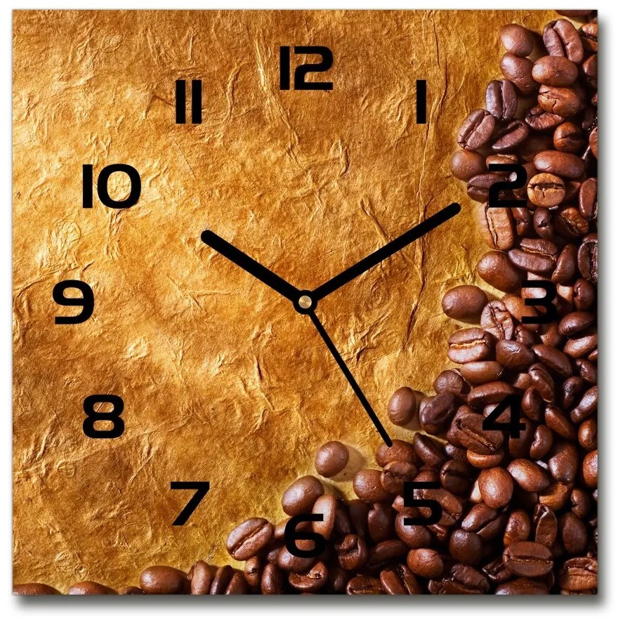 Sklenené hodiny štvorec Zrnká kávy pl_zsk_30x30_c-f_102310086