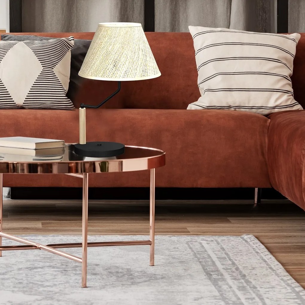 Stolná lampa Etna, 1x slonovinové ľanové tienidlo, b/drevo