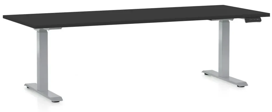 Výškovo nastaviteľný stôl OfficeTech D, 200 x 80 cm, sivá podnož, čierna
