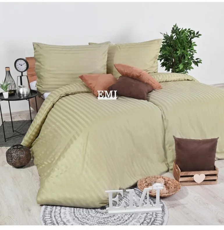 Obliečky damaškové hnedo-olivové EMI, Predĺžený set jednolôžko obsahuje 1x 140x220 + 1x 70x90