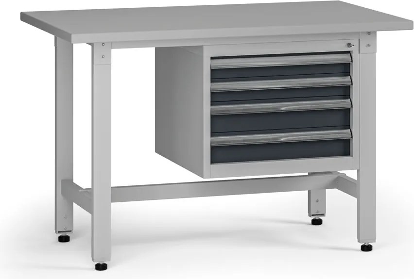 Výškovo nastaviteľný dielenský stôl G5, 1200 x 750 x 800-1000 mm, 1x kontajner, 4 zásuvky, grafit